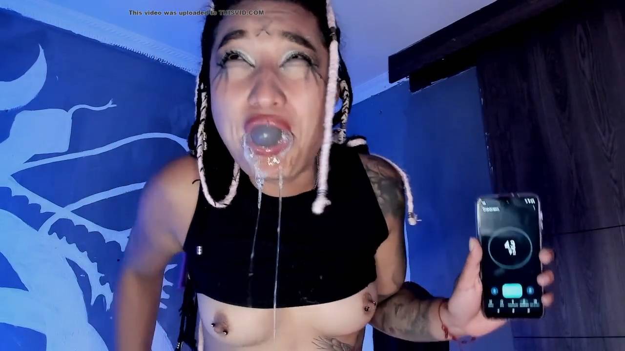 Latina swallow full dildo and spit